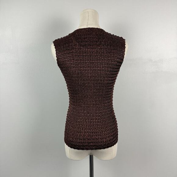 VTG 90s Nicola Smocked Tank Top S Mocha Brown Fitted Y2K Rave Club Clubbing Prep - Picture 6 of 11